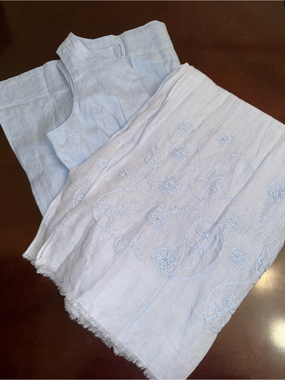 J.Jill Love Linen S Petite Blue Midi Dress w Embroidered Scarf Coastal - Picture 14 of 15